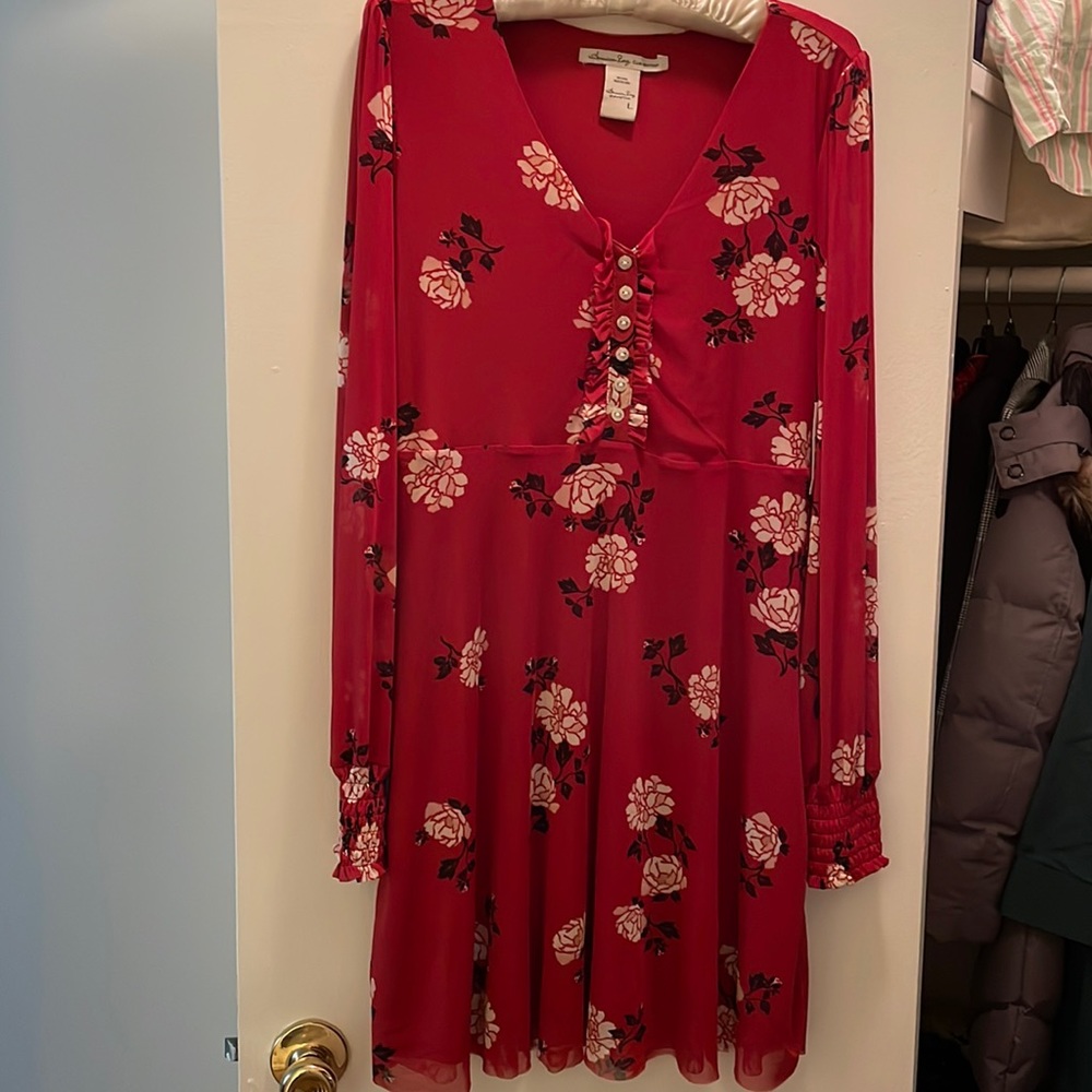 American Rag Red Floral Mesh Dress
